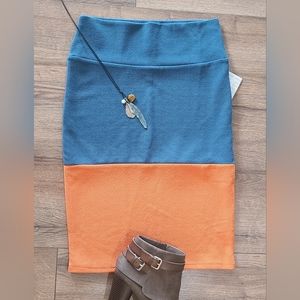 NWT'S! LULAROE - Cassie Blue & Orange Two-Toned Pencil Skirt - Size M